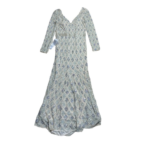 Mac Duggal Nude Lattice Sequin Long Sleeve Gown US 10 - Picture 2 of 12